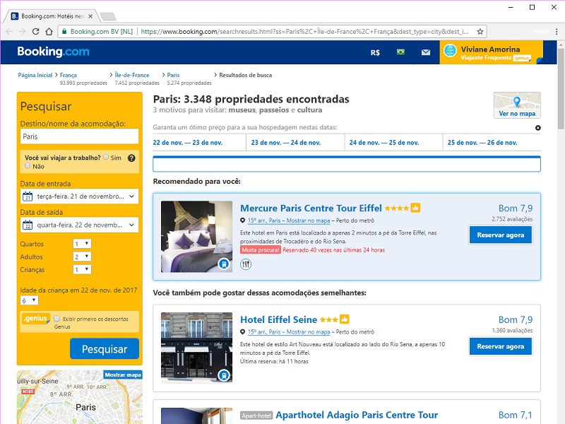 planejamento viagem - pesquisa de hotel no Booking.com