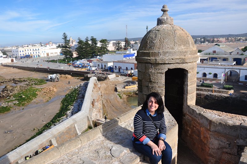 Viagem Marrakech Essaouira Marrocos - Antigo forte português Borj El Barmil, suas torres e muralhas, com vista para a Medina, Mercado de Peixe e Porto