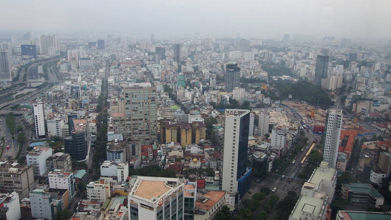 Cidade de Ho Chi Minh em Vietnã - Saigon Skydeck, que fica no Bitexco Financial Tower