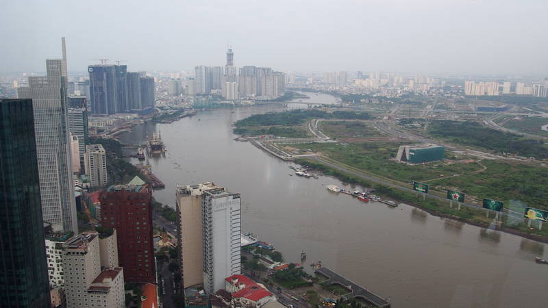 Cidade de Ho Chi Minh em Vietnã - Saigon Skydeck, que fica no Bitexco Financial Tower