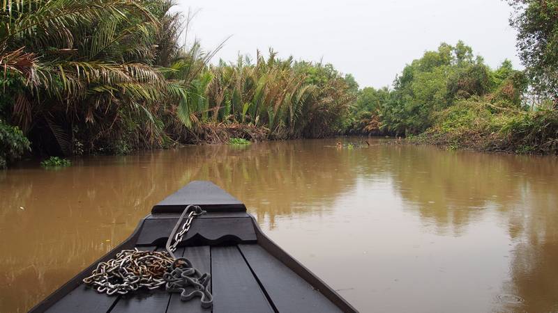 Delta do Mekong Ho Chi Minh City Vietnam - Pelos canais do Delta em barco típico usando Non Lá